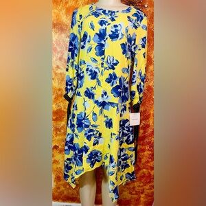 Ellen Tracy Yellow and Blue Floral Dress